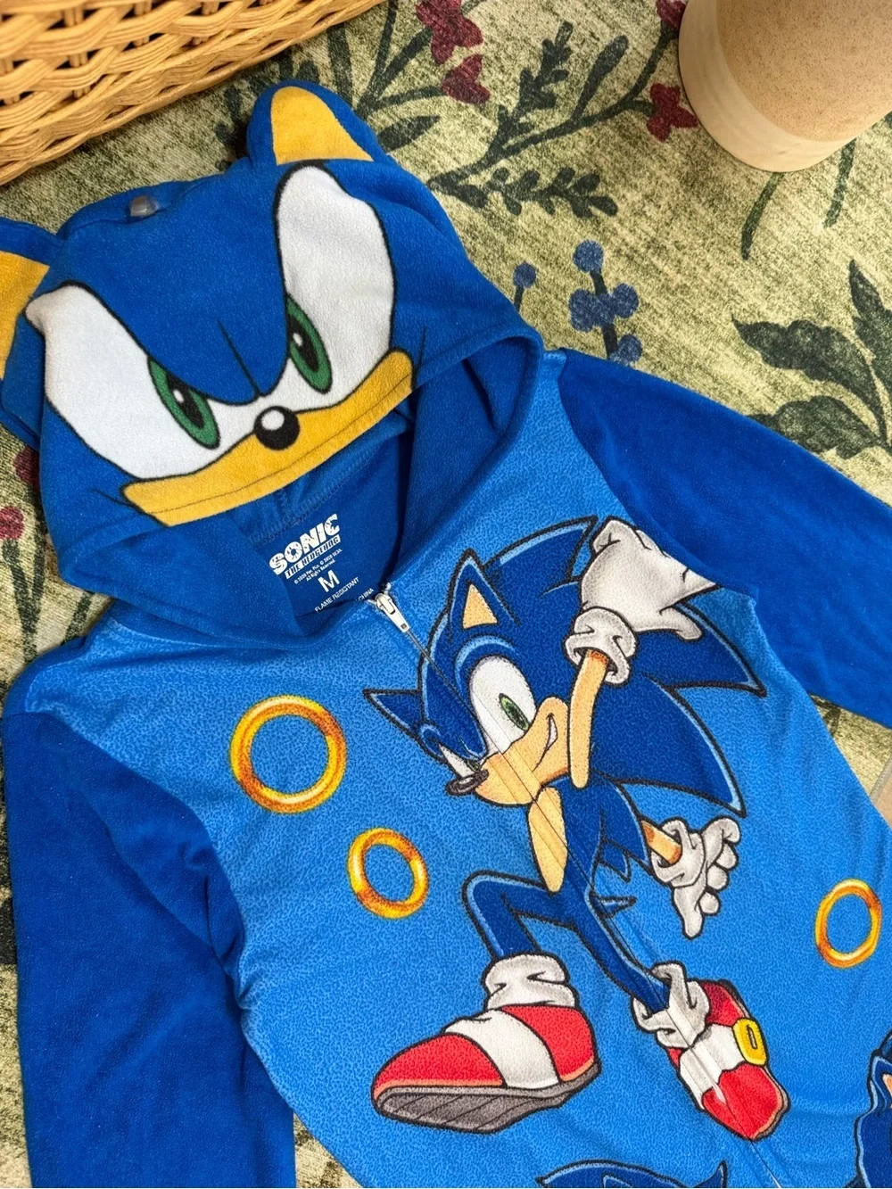 Sonic the Hedgehog Boys Zip Hooded Fleece Pajamas Size Medium